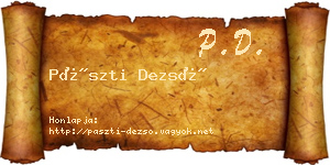 Pászti Dezső névjegykártya